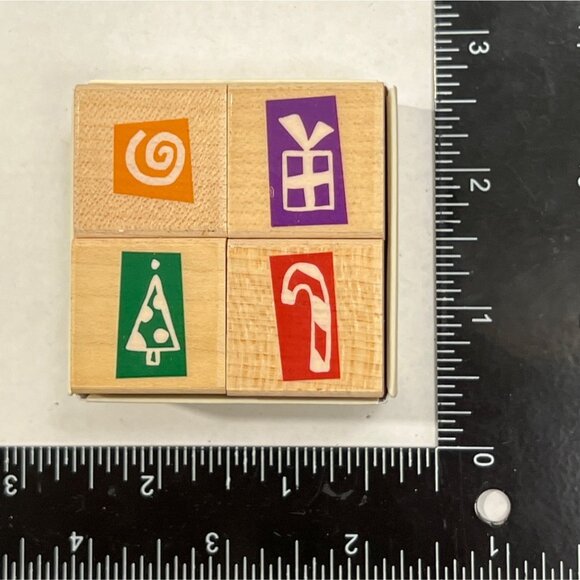 HTF 2005 Hero Arts Quatros Christmas Confetti Rubber Stamps Set Of 4 MINI LL058 - Picture 1 of 3
